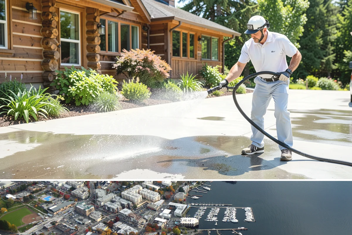 Concrete Patio Cleaning in Kirkland, King County, WA - Clean concrete patios in late spring so they are ready for peak Northwest patio season.
