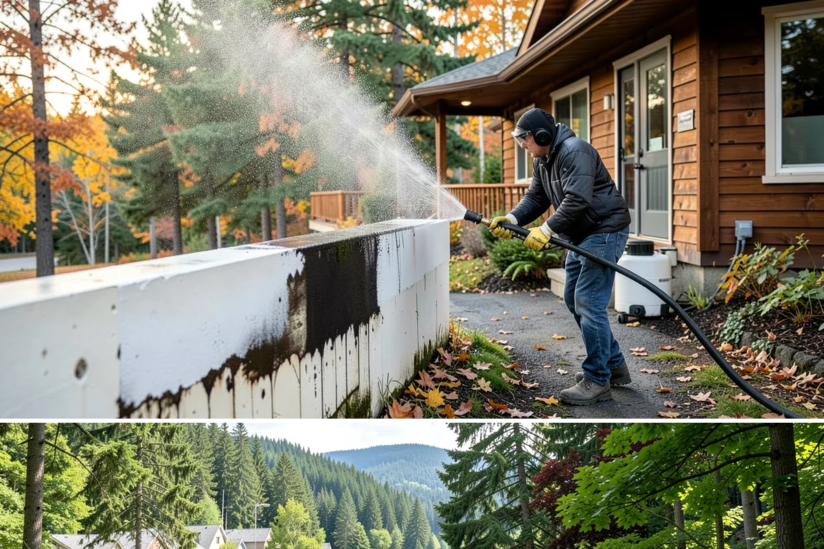Concrete Patio Cleaning in Lake Forest Park, King County, WA - Clean concrete patios in late spring so they are ready for peak Northwest patio season.