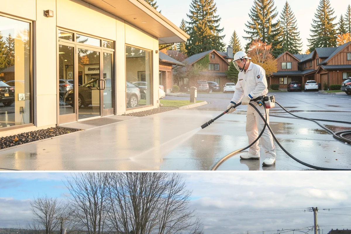 Concrete Patio Cleaning in Langley, Island County, WA - Clean concrete patios in late spring so they are ready for peak Northwest patio season.