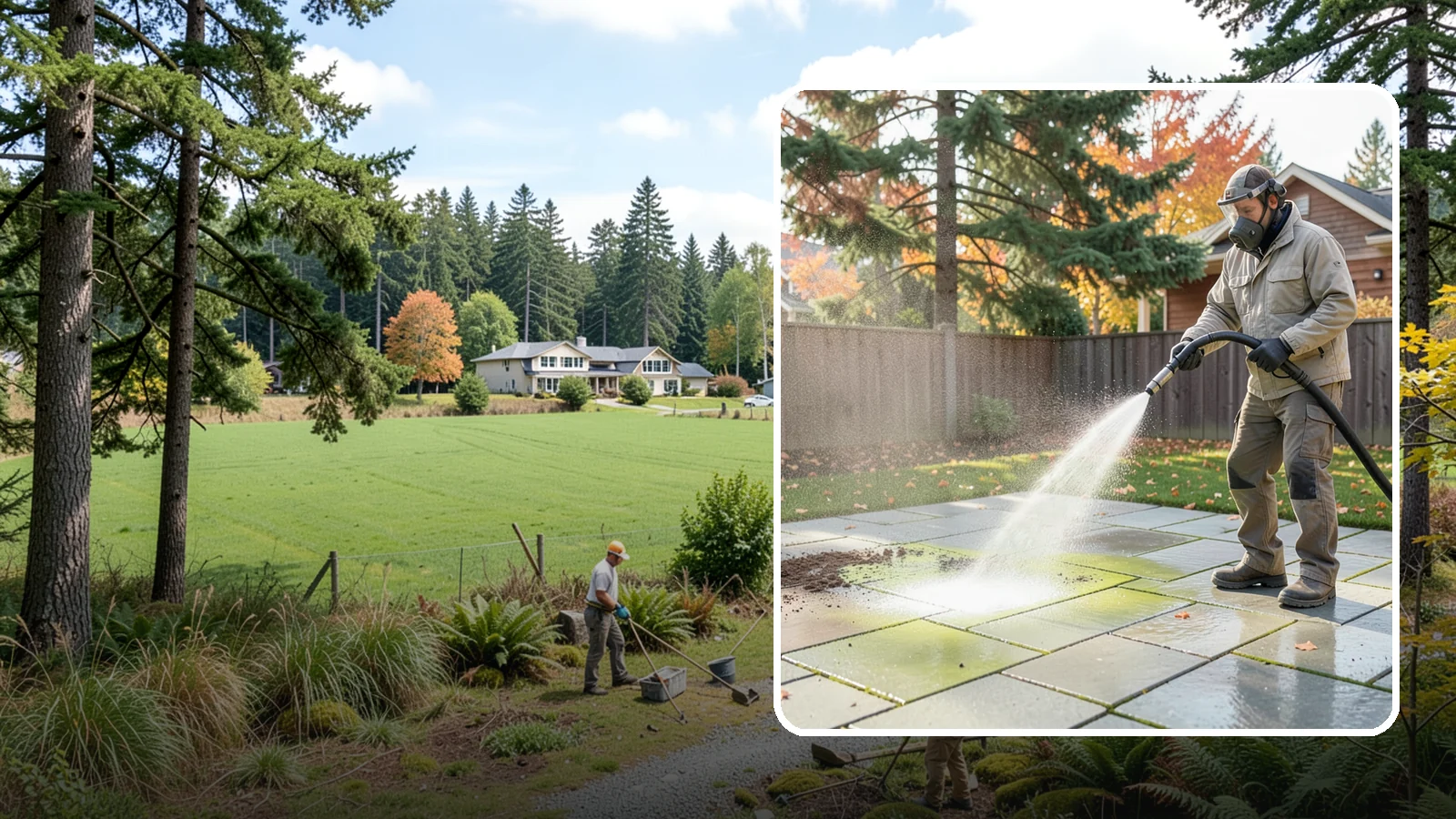 Concrete Patio Cleaning in Lyman, Skagit County, WA - Deep-clean concrete patios to lift the green algae haze that overcast Washington summers encourage.