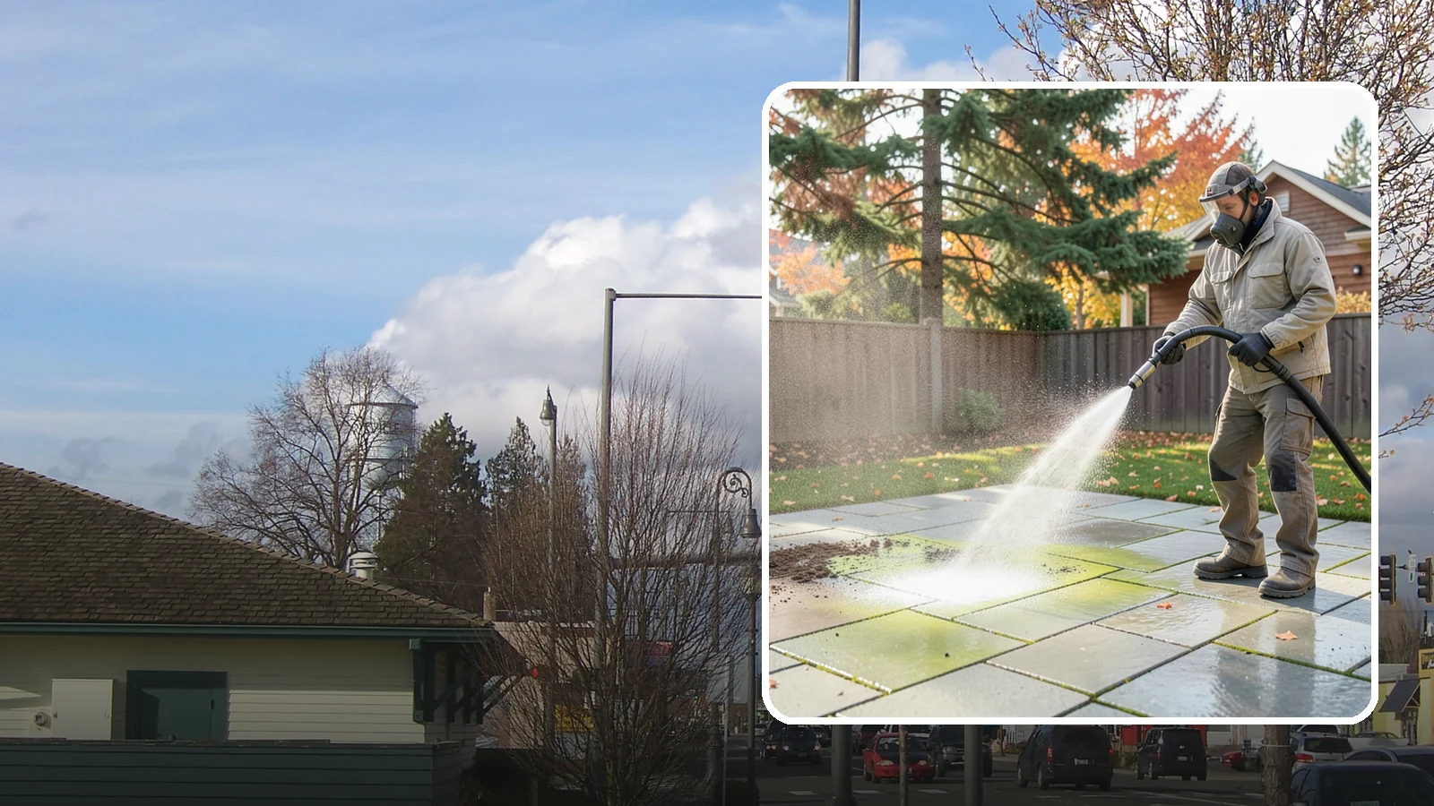 Concrete Patio Cleaning in Marysville, Snohomish County, WA - Deep-clean concrete patios to lift the green algae haze that overcast Washington summers encourage.