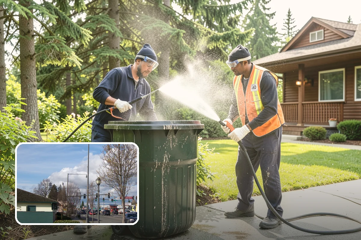 Concrete Patio Cleaning in Marysville, Snohomish County, WA - Erases the green algae haze from the whole slab