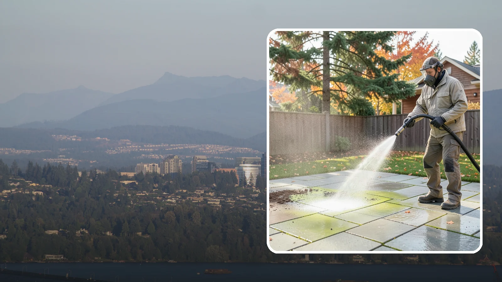 Concrete Patio Cleaning in Medina, King County, WA - Deep-clean concrete patios to lift the green algae haze that overcast Washington summers encourage.