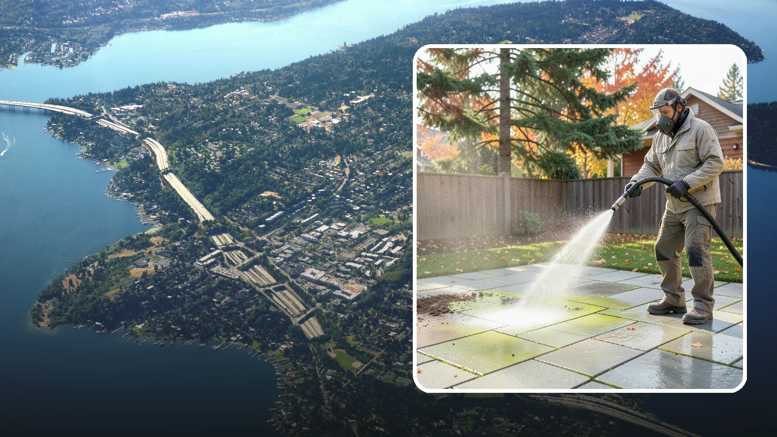 Concrete Patio Cleaning in Mercer Island, King County, WA - Deep-clean concrete patios to lift the green algae haze that overcast Washington summers encourage.