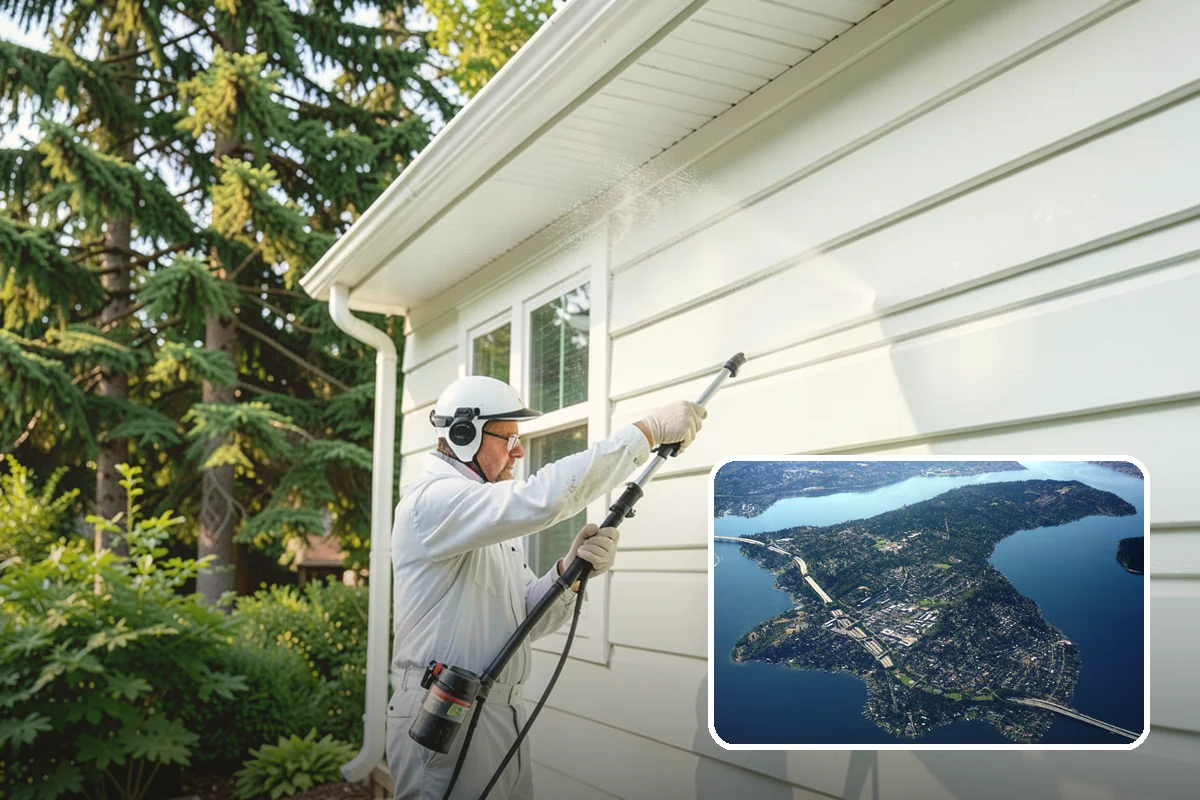 Concrete Patio Cleaning in Mercer Island, King County, WA - Erases the green algae haze from the whole slab