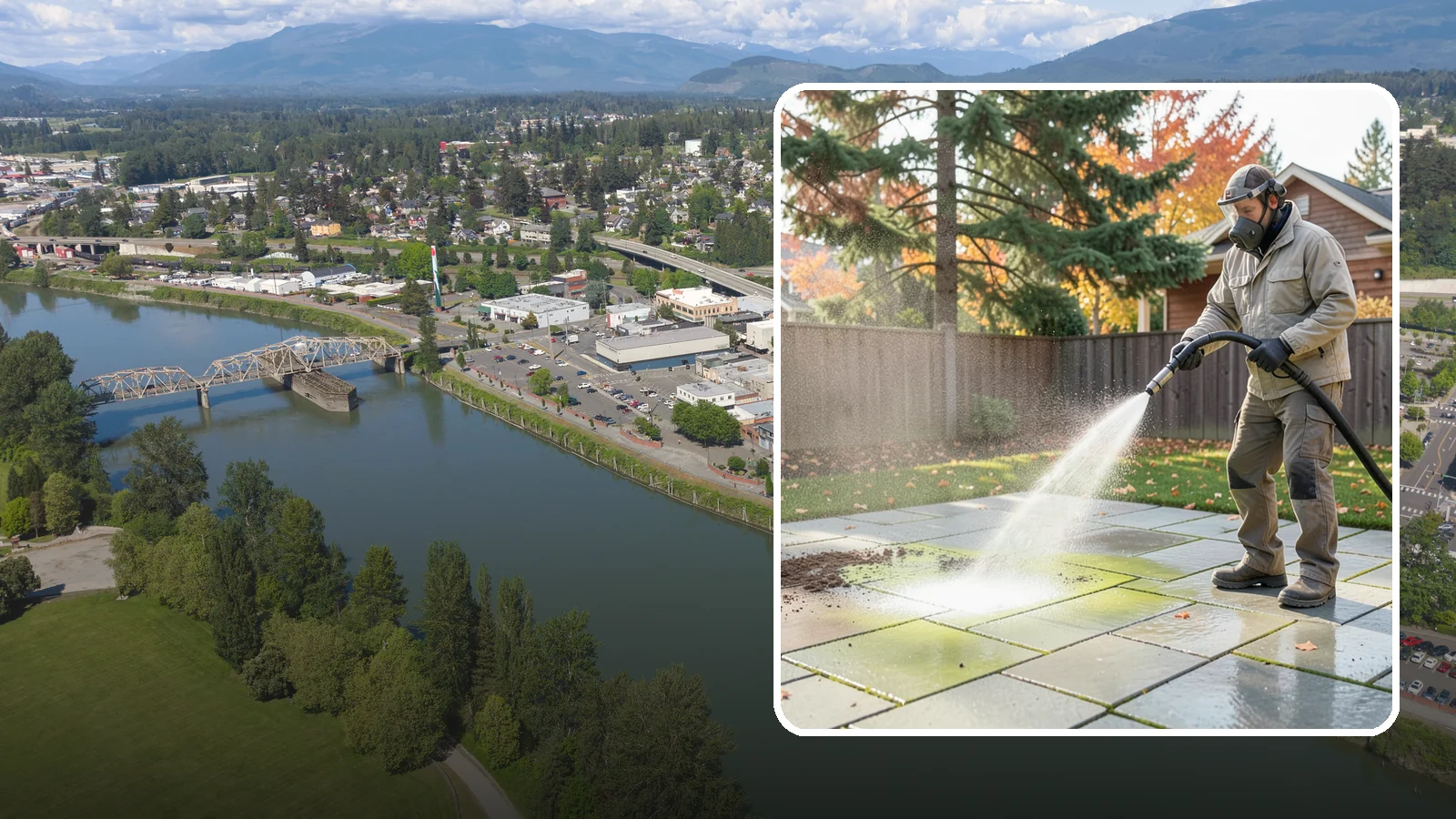 Concrete Patio Cleaning in Mount Vernon, Skagit County, WA - Deep-clean concrete patios to lift the green algae haze that overcast Washington summers encourage.