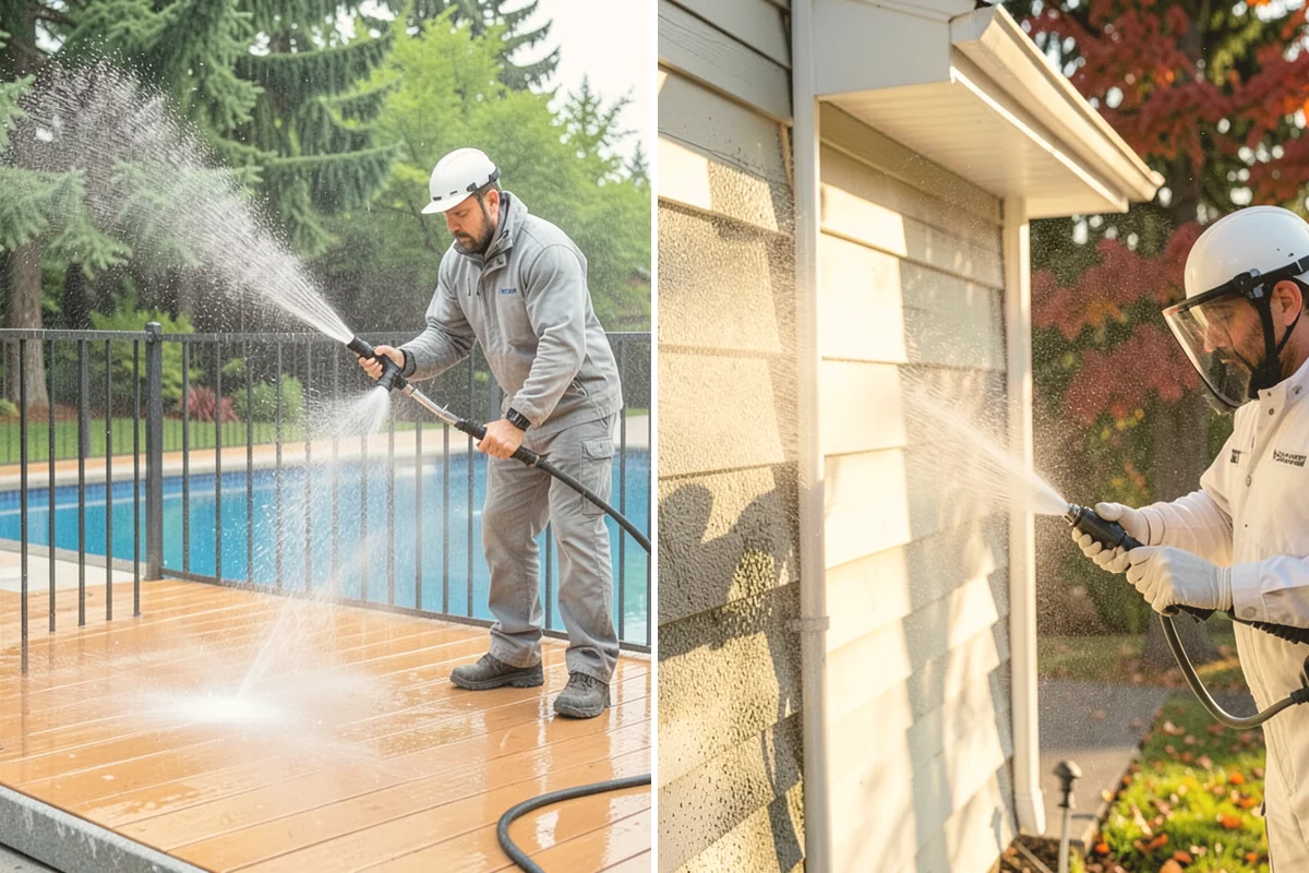 Concrete Patio Cleaning in Mount Vernon, Skagit County, WA - Move furniture and clear the slab of debris