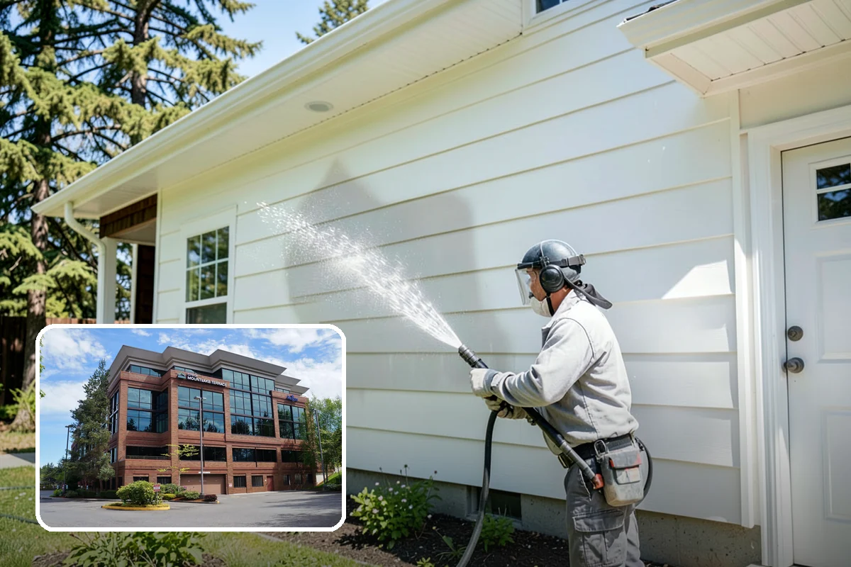 Concrete Patio Cleaning in Mountlake Terrace, Snohomish County, WA - Erases the green algae haze from the whole slab