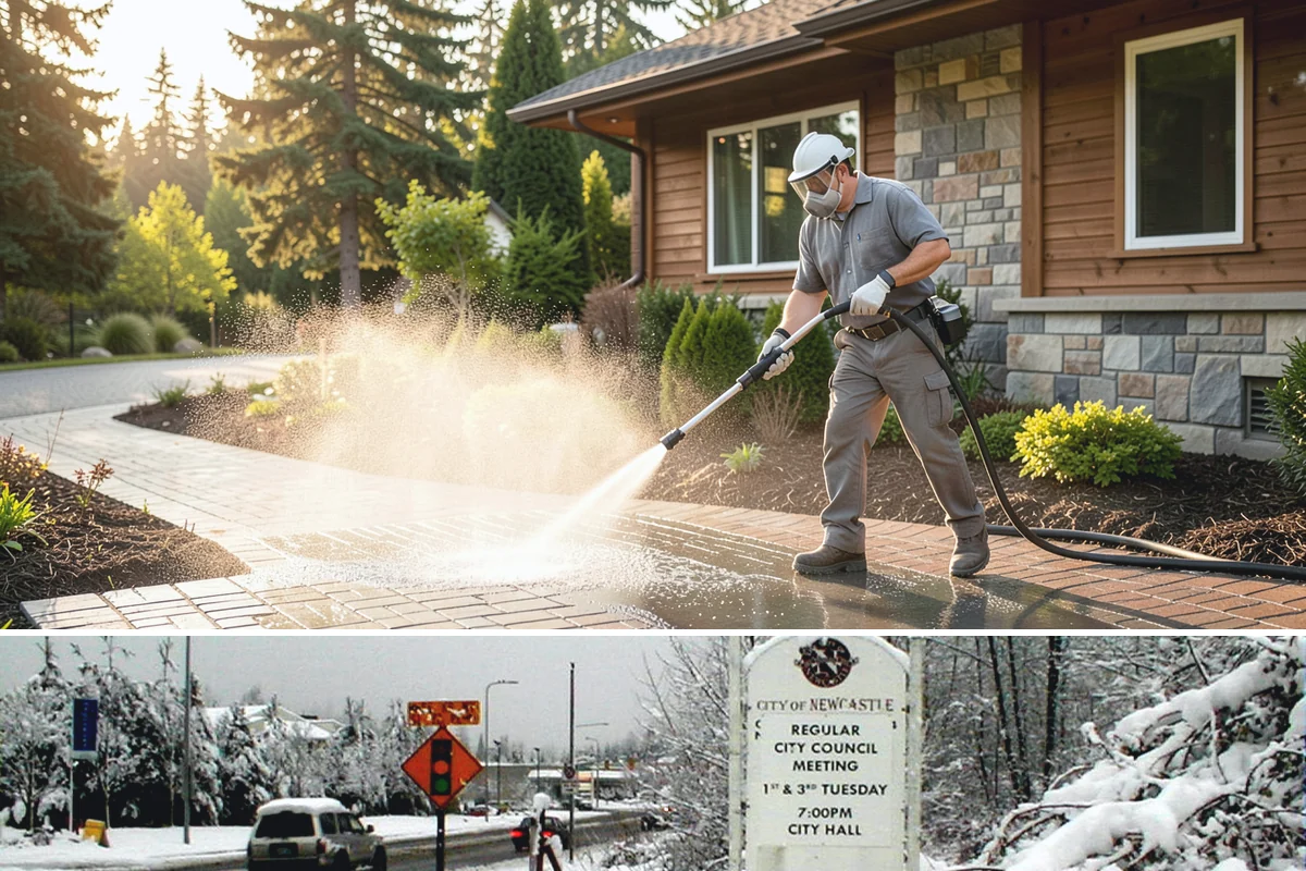 Concrete Patio Cleaning in Newcastle, King County, WA - Clean concrete patios in late spring so they are ready for peak Northwest patio season.