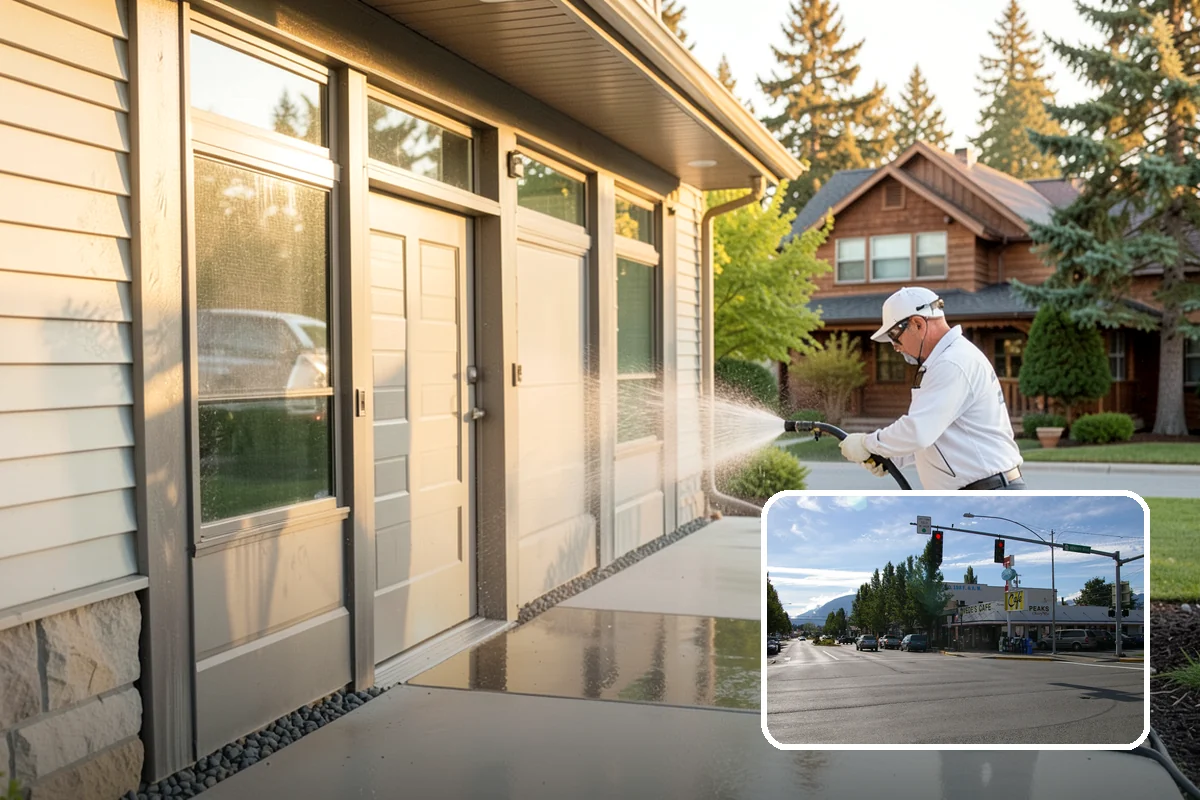 Concrete Patio Cleaning in North Bend, King County, WA - Erases the green algae haze from the whole slab