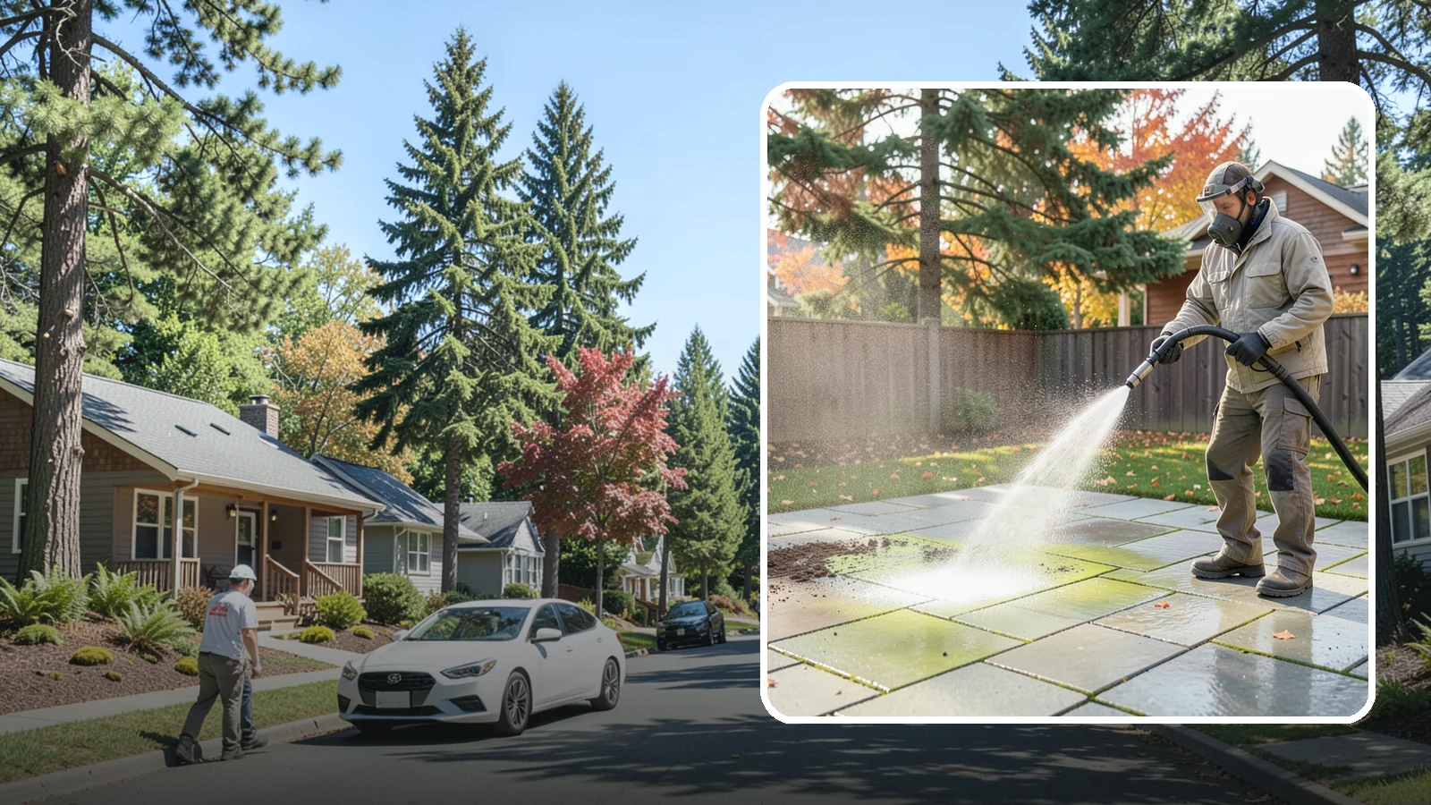 Concrete Patio Cleaning in Orting, Pierce County, WA - Deep-clean concrete patios to lift the green algae haze that overcast Washington summers encourage.