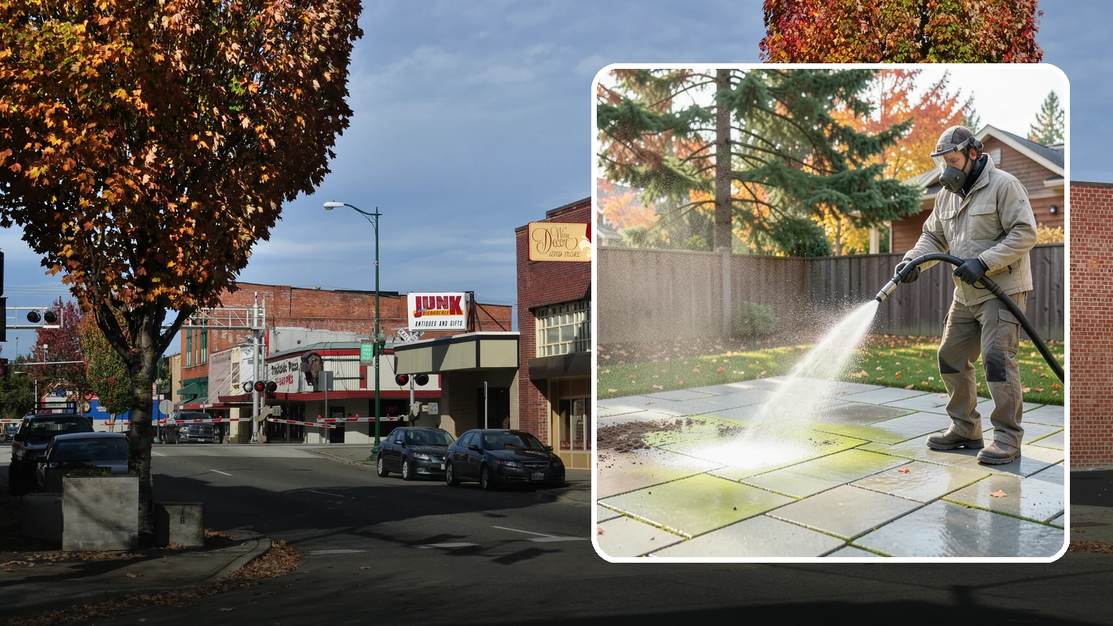 Concrete Patio Cleaning in Puyallup, Pierce County, WA - Deep-clean concrete patios to lift the green algae haze that overcast Washington summers encourage.