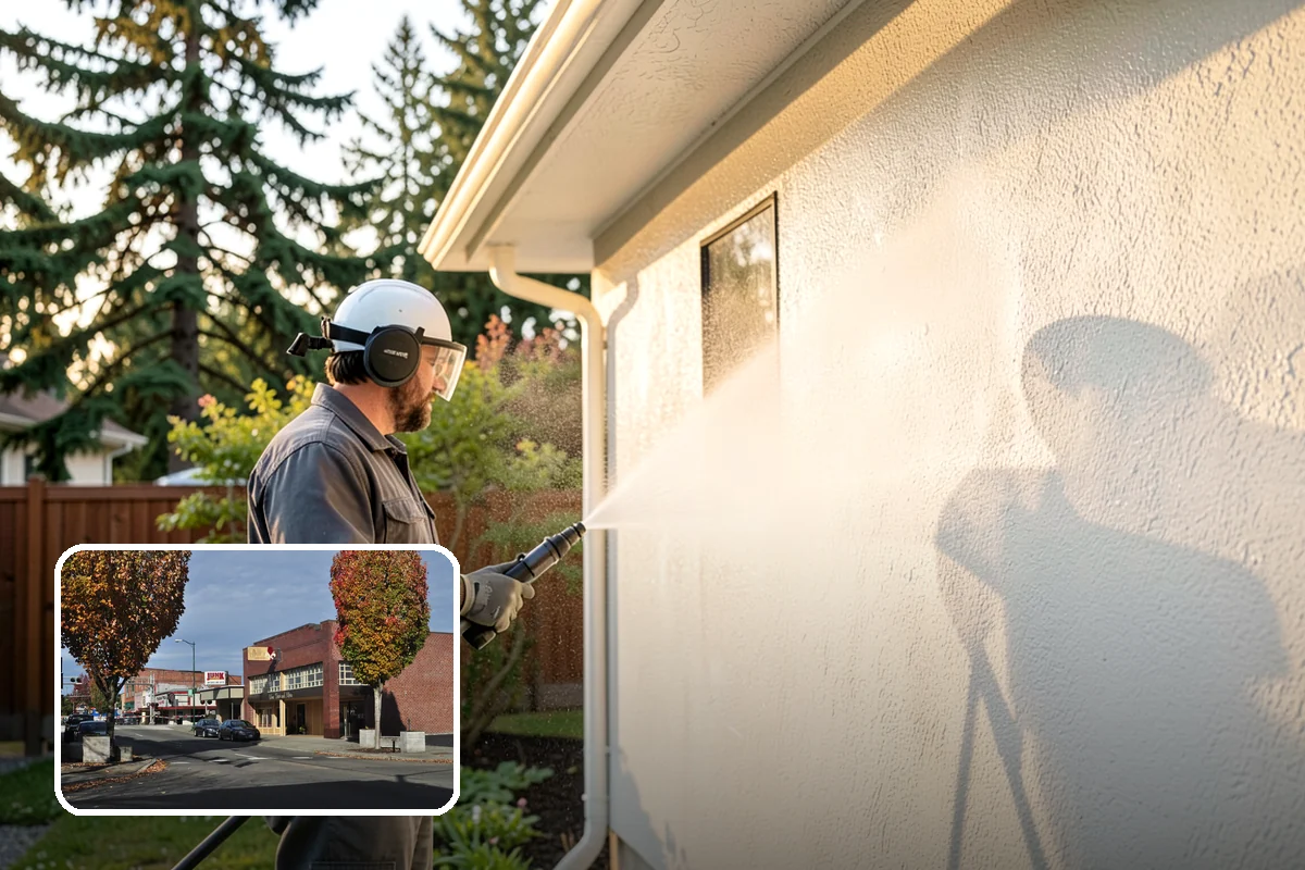 Concrete Patio Cleaning in Puyallup, Pierce County, WA - Erases the green algae haze from the whole slab