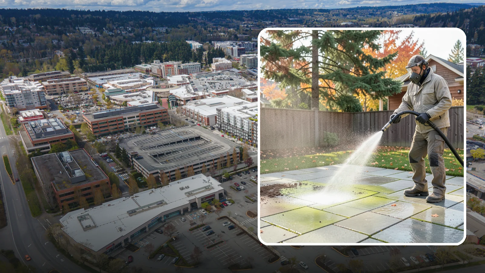 Concrete Patio Cleaning in Redmond, King County, WA - Deep-clean concrete patios to lift the green algae haze that overcast Washington summers encourage.
