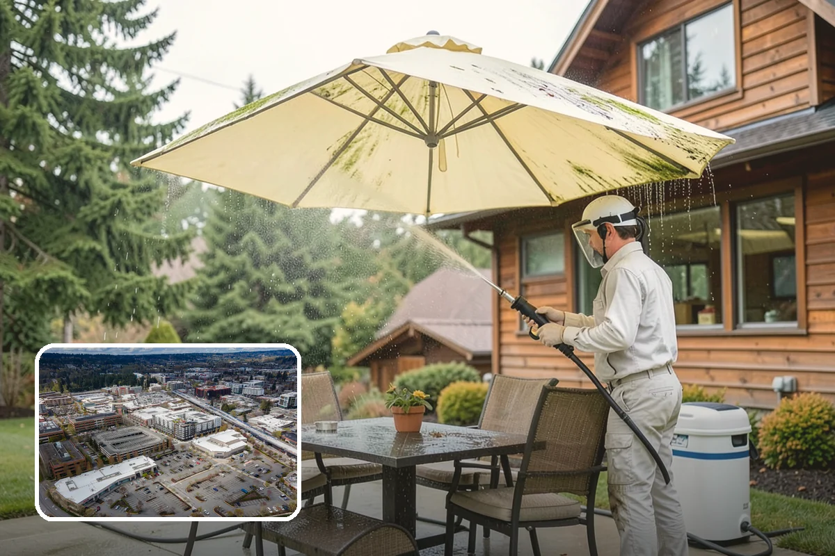 Concrete Patio Cleaning in Redmond, King County, WA - Erases the green algae haze from the whole slab
