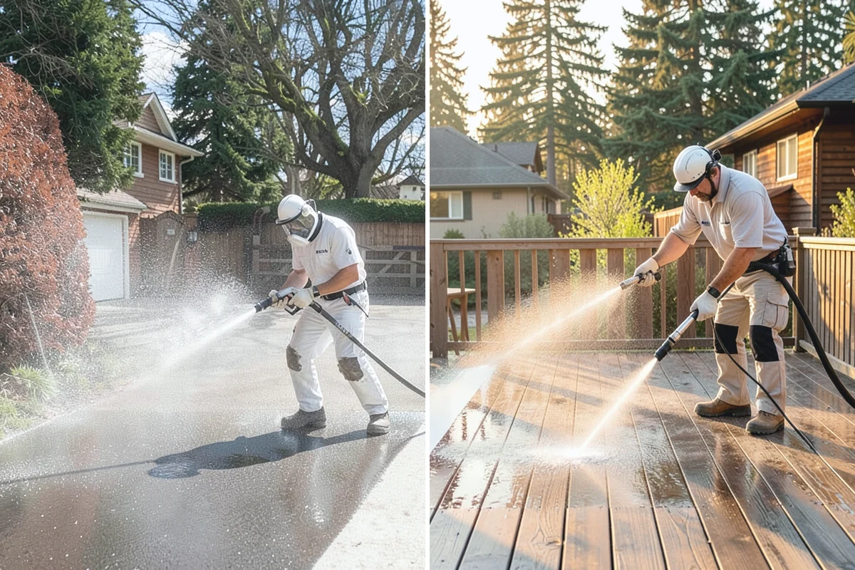 Concrete Patio Cleaning in Redmond, King County, WA - Move furniture and clear the slab of debris
