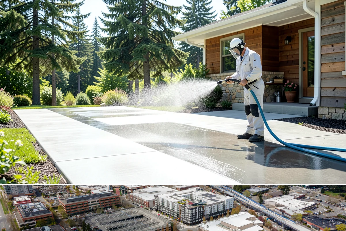 Concrete Patio Cleaning in Redmond, King County, WA - Clean concrete patios in late spring so they are ready for peak Northwest patio season.