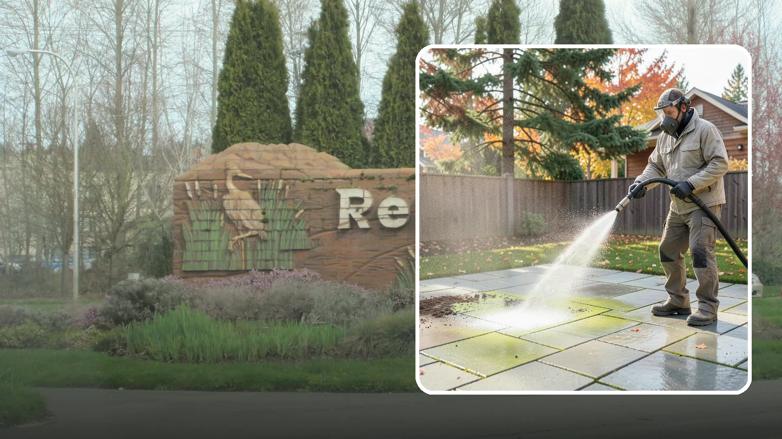 Concrete Patio Cleaning in Renton, King County, WA - Deep-clean concrete patios to lift the green algae haze that overcast Washington summers encourage.