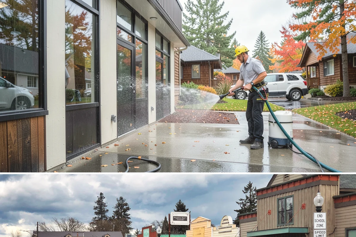 Concrete Patio Cleaning in Roy, Pierce County, WA - Clean concrete patios in late spring so they are ready for peak Northwest patio season.