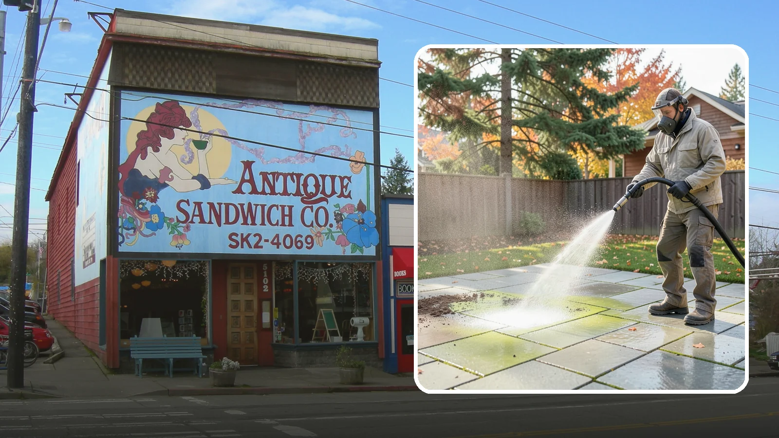 Concrete Patio Cleaning in Ruston, Pierce County, WA - Deep-clean concrete patios to lift the green algae haze that overcast Washington summers encourage.