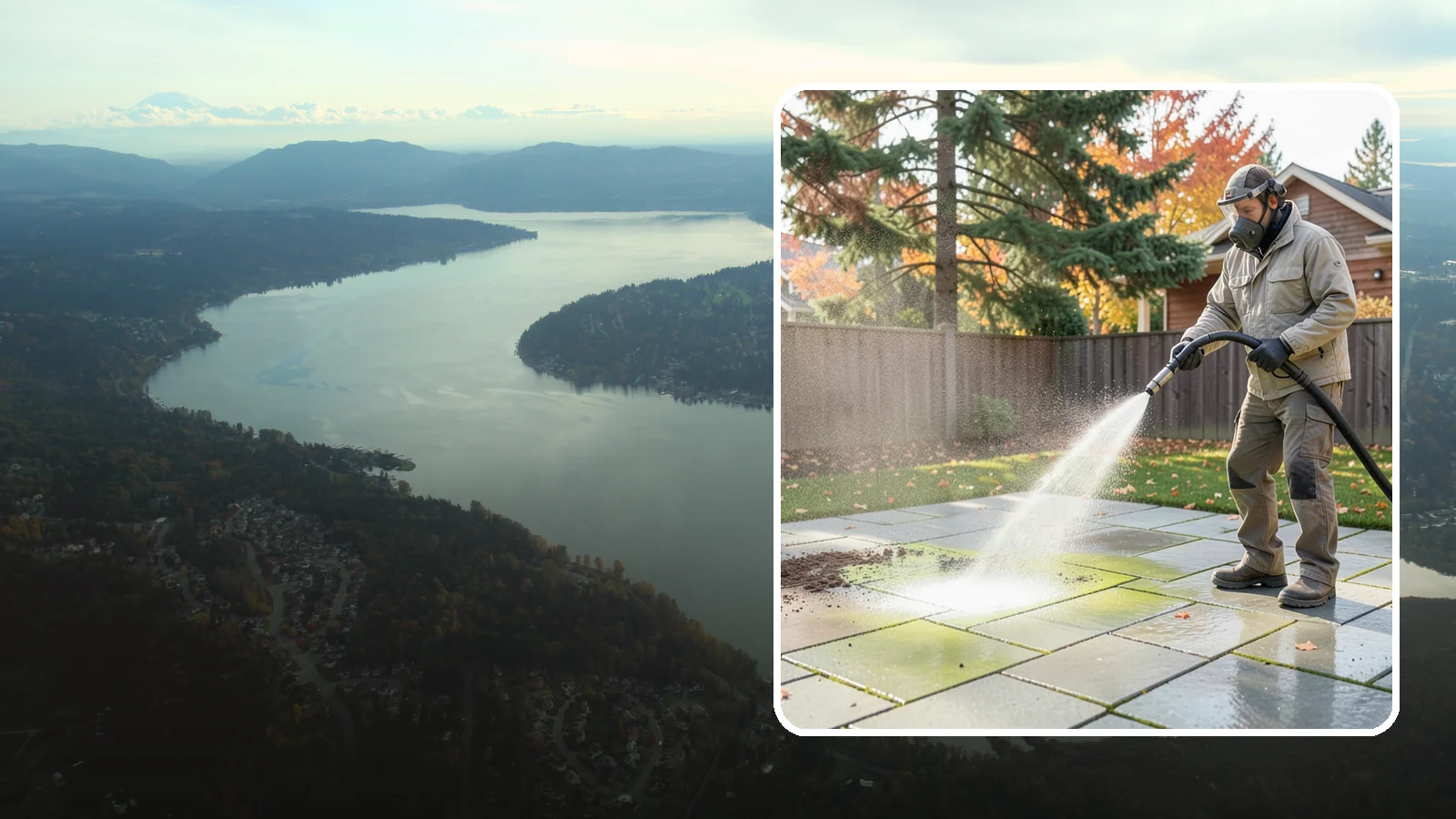 Concrete Patio Cleaning in Sammamish, King County, WA - Deep-clean concrete patios to lift the green algae haze that overcast Washington summers encourage.