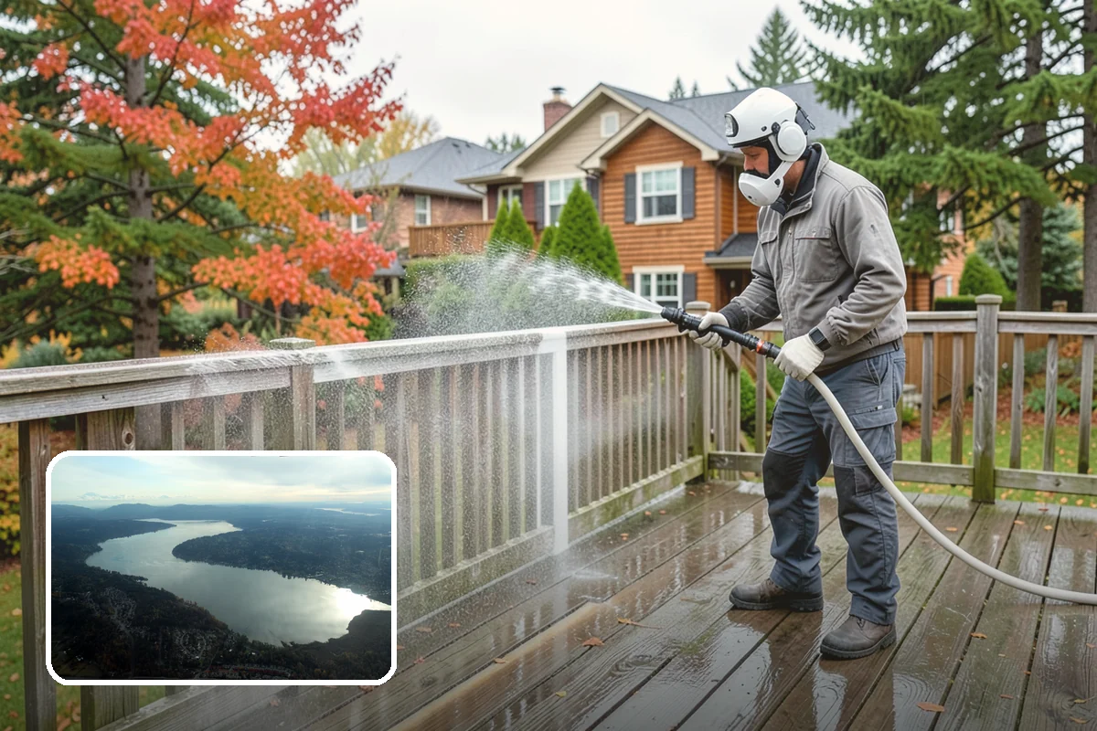 Concrete Patio Cleaning in Sammamish, King County, WA - Erases the green algae haze from the whole slab