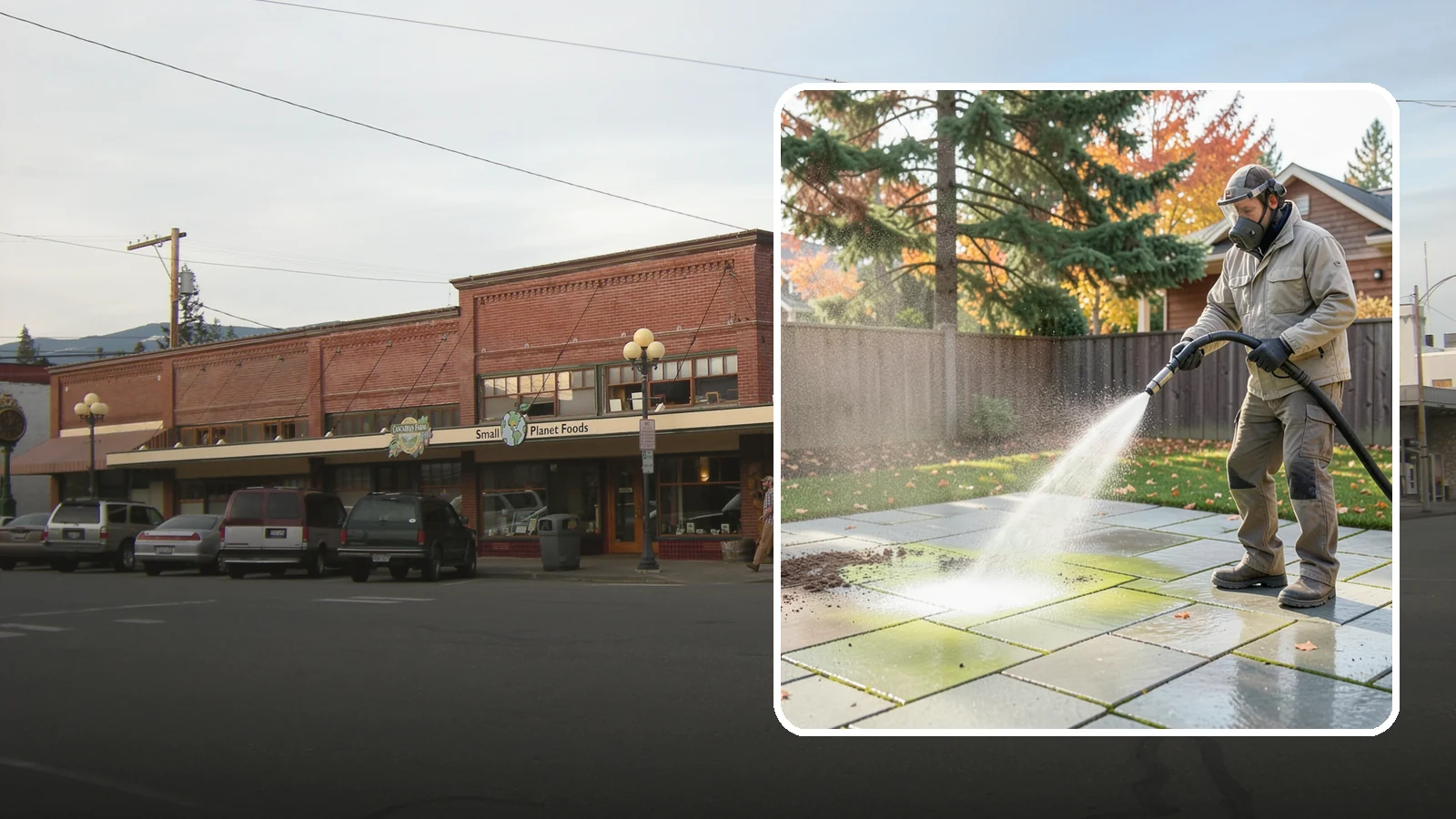 Concrete Patio Cleaning in Sedro-Woolley, Skagit County, WA - Deep-clean concrete patios to lift the green algae haze that overcast Washington summers encourage.