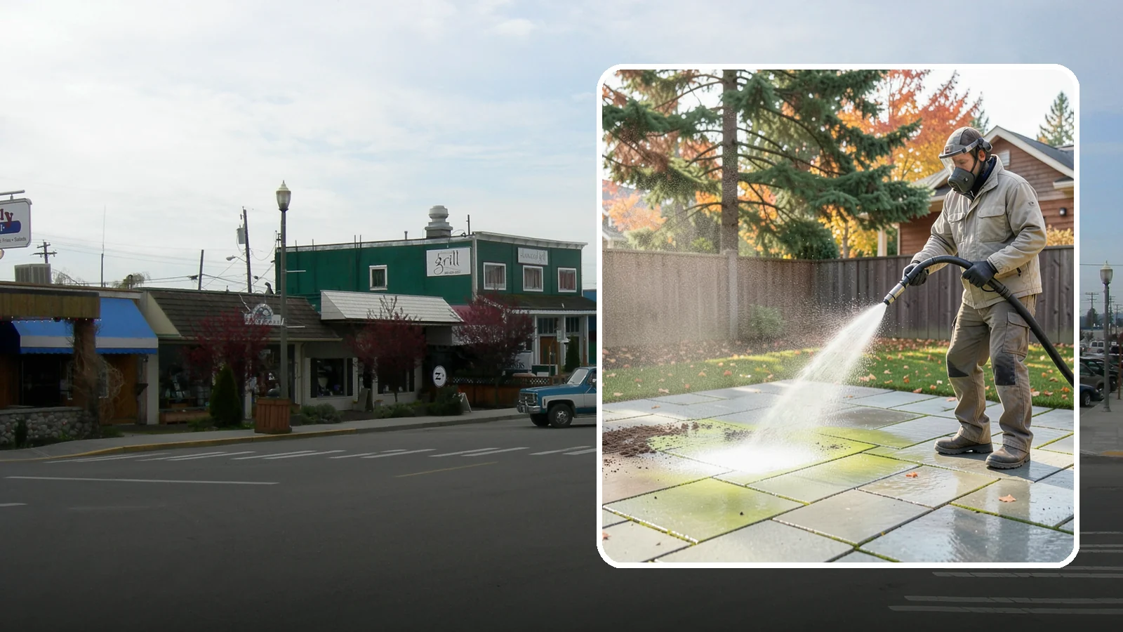 Concrete Patio Cleaning in Stanwood, Snohomish County, WA - Deep-clean concrete patios to lift the green algae haze that overcast Washington summers encourage.