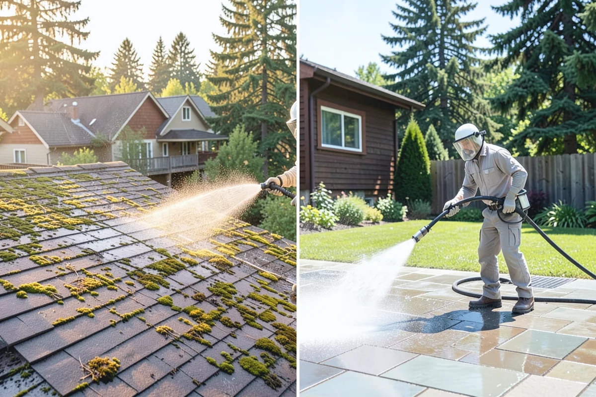 Concrete Patio Cleaning in Sumner, Pierce County, WA - Move furniture and clear the slab of debris