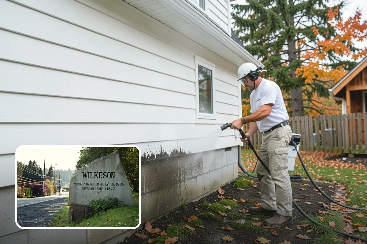Concrete Patio Cleaning in Wilkeson, Pierce County, WA - Erases the green algae haze from the whole slab
