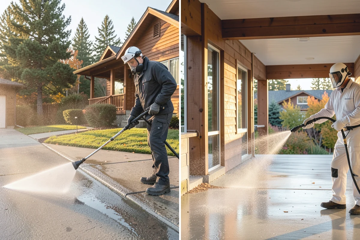 Concrete Patio Cleaning in Woodinville, King County, WA - Move furniture and clear the slab of debris
