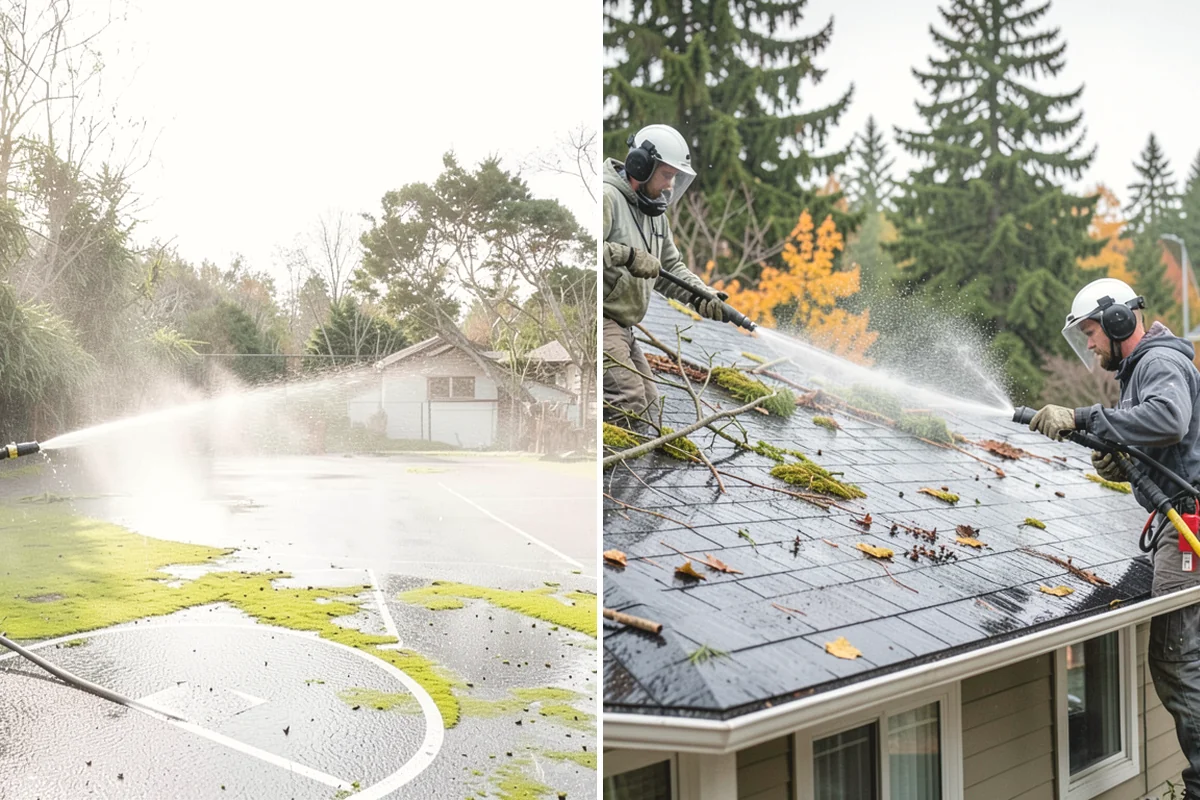 Concrete Patio Cleaning in Yarrow Point, King County, WA - Move furniture and clear the slab of debris