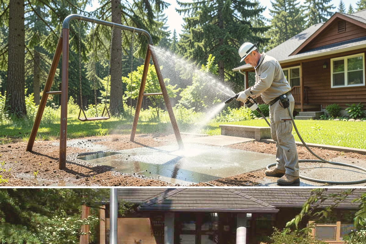 Concrete Patio Cleaning in Yarrow Point, King County, WA - Clean concrete patios in late spring so they are ready for peak Northwest patio season.