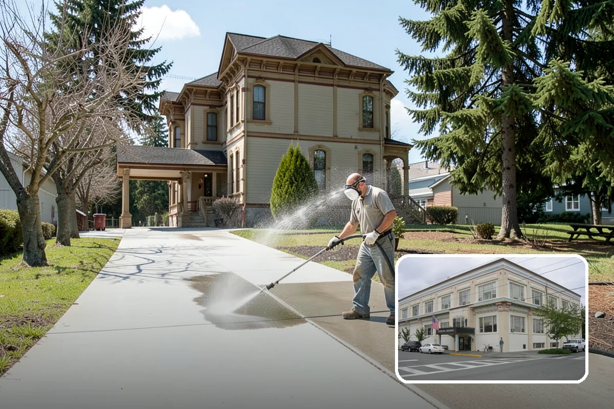 Concrete Restoration Cleaning in Anacortes, Skagit County, WA - Reverses years of thick moss and black streak buildup
