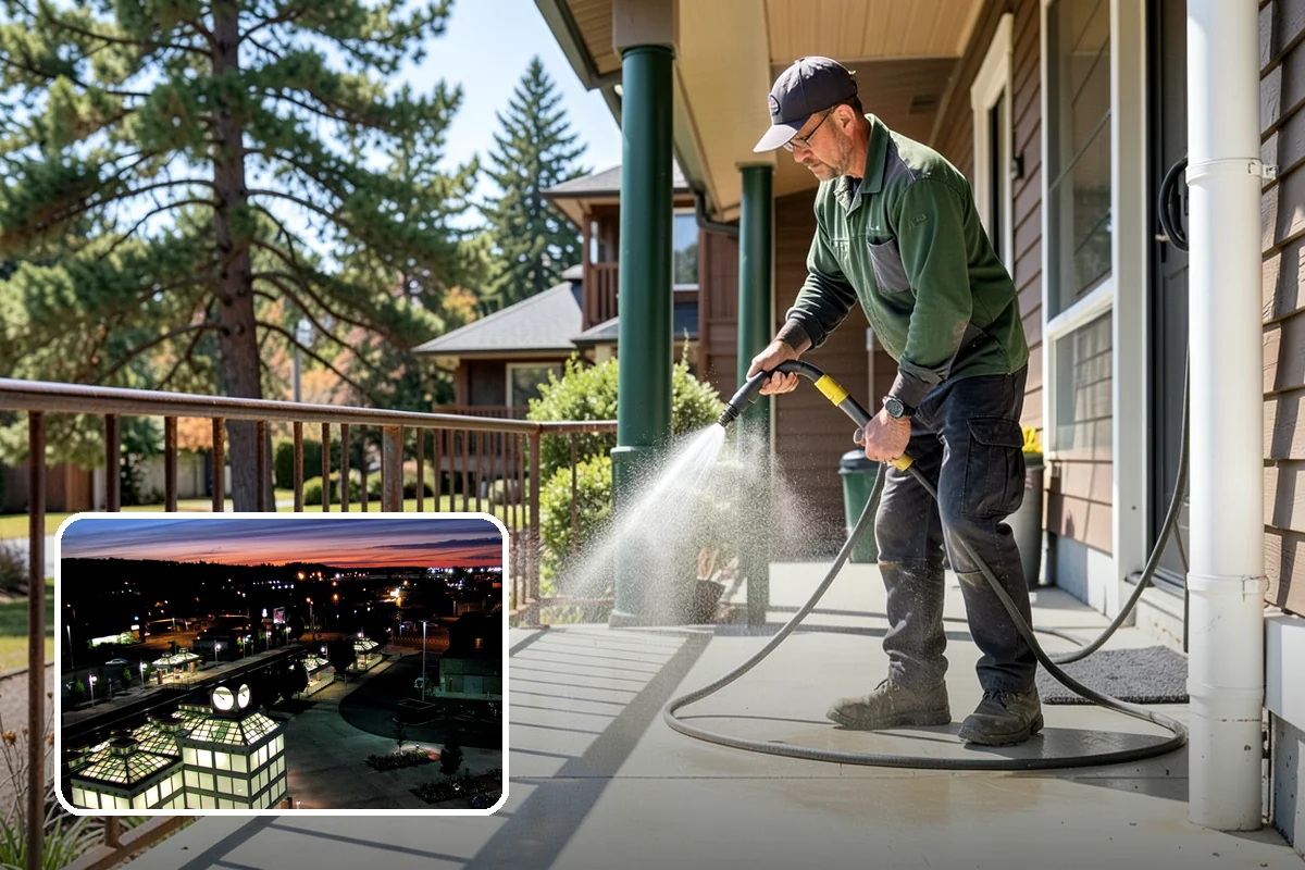 Concrete Restoration Cleaning in Auburn, King County, WA - Reverses years of thick moss and black streak buildup