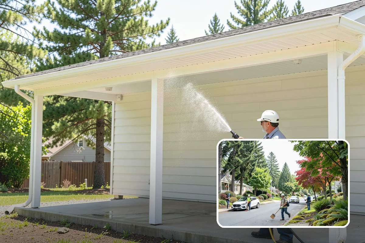 Concrete Restoration Cleaning in Beaux Arts Village, King County, WA - Reverses years of thick moss and black streak buildup