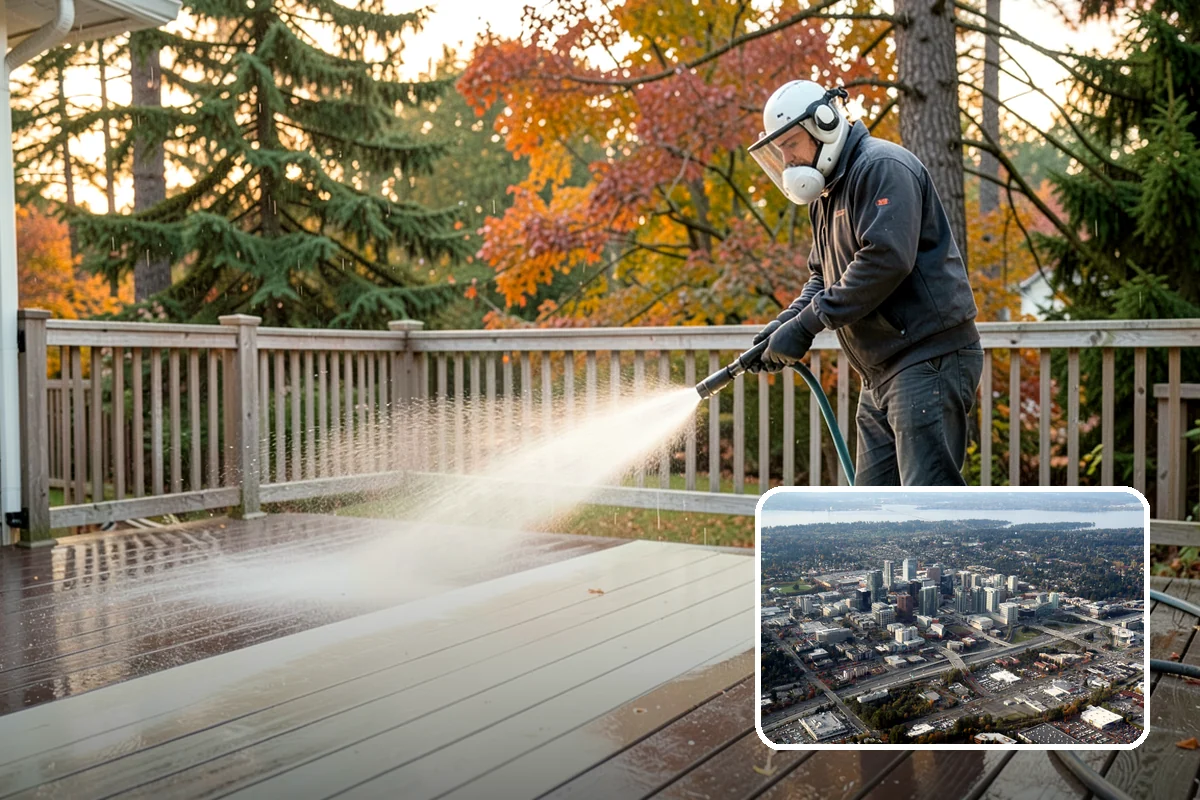 Concrete Restoration Cleaning in Bellevue, King County, WA - Reverses years of thick moss and black streak buildup