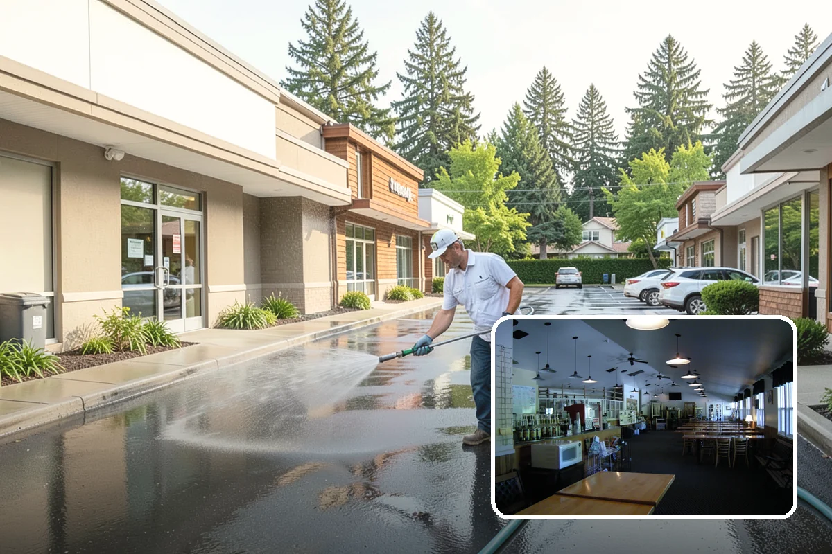 Concrete Restoration Cleaning in Black Diamond, King County, WA - Reverses years of thick moss and black streak buildup