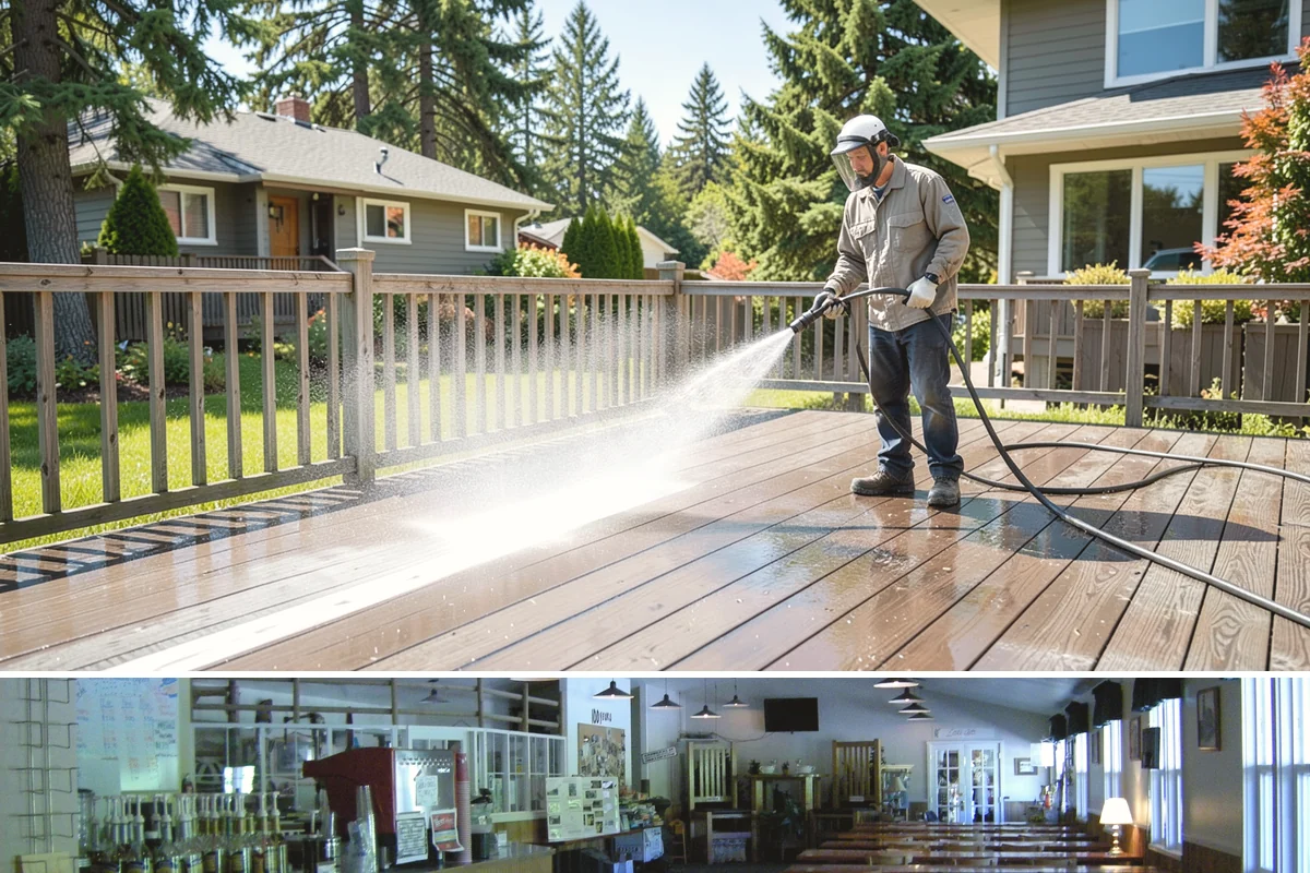 Concrete Restoration Cleaning in Black Diamond, King County, WA - A dry summer window gives the multiple treatment and rinse stages time to work without rain interrupting the process.