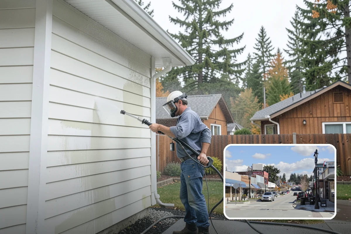 Concrete Restoration Cleaning in Bothell, King County, WA - Reverses years of thick moss and black streak buildup