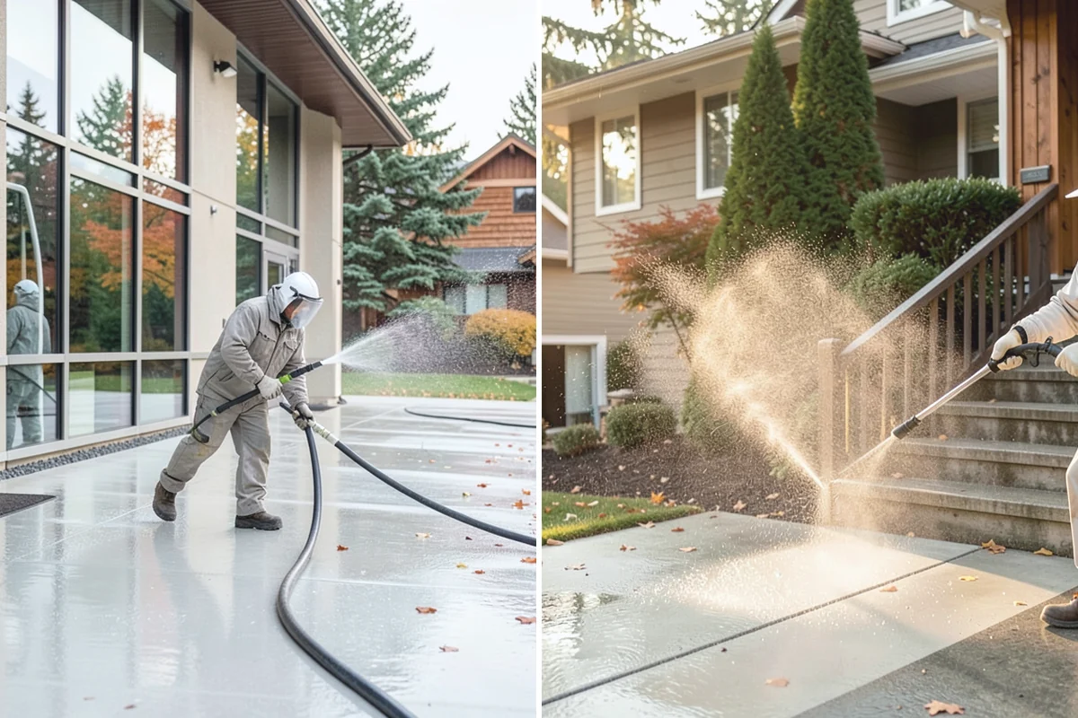 Concrete Restoration Cleaning in Buckley, Pierce County, WA - Evaluate the depth of growth and staining