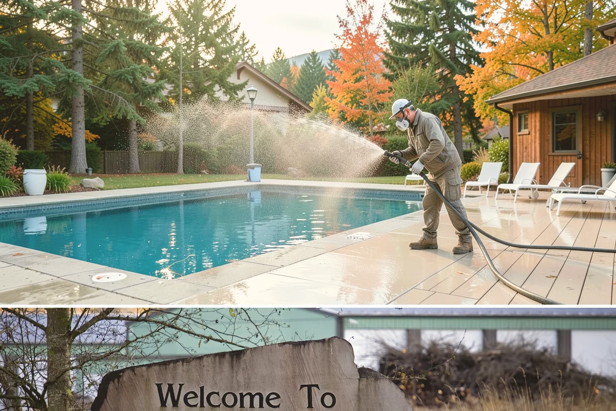 Concrete Restoration Cleaning in Buckley, Pierce County, WA - A dry summer window gives the multiple treatment and rinse stages time to work without rain interrupting the process.