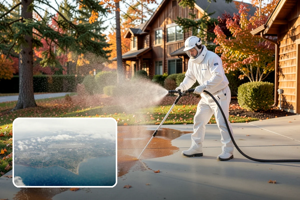 Concrete Restoration Cleaning in Burien, King County, WA - Reverses years of thick moss and black streak buildup