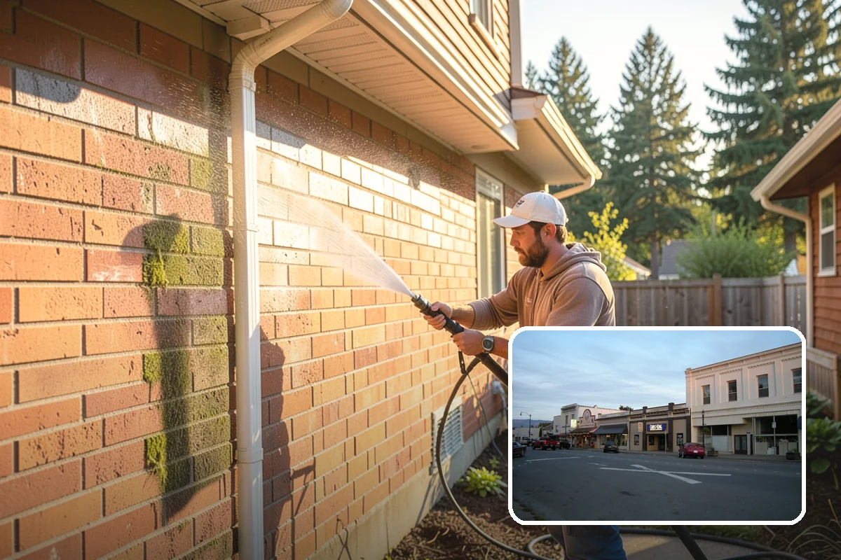 Concrete Restoration Cleaning in Burlington, Skagit County, WA - Reverses years of thick moss and black streak buildup