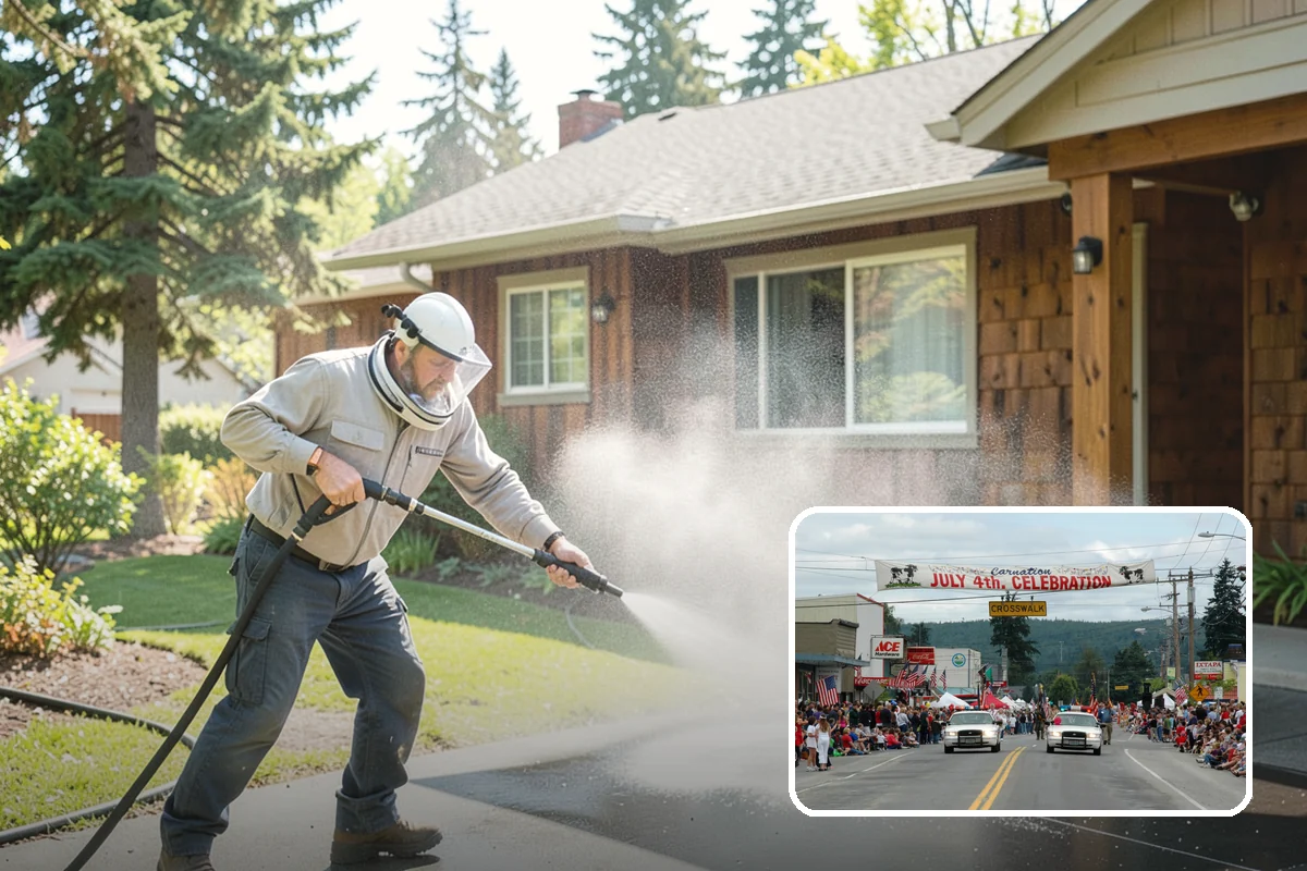 Concrete Restoration Cleaning in Carnation, King County, WA - Reverses years of thick moss and black streak buildup