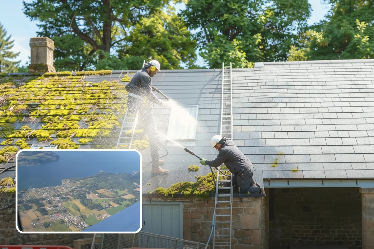 Concrete Restoration Cleaning in Coupeville, Island County, WA - Reverses years of thick moss and black streak buildup