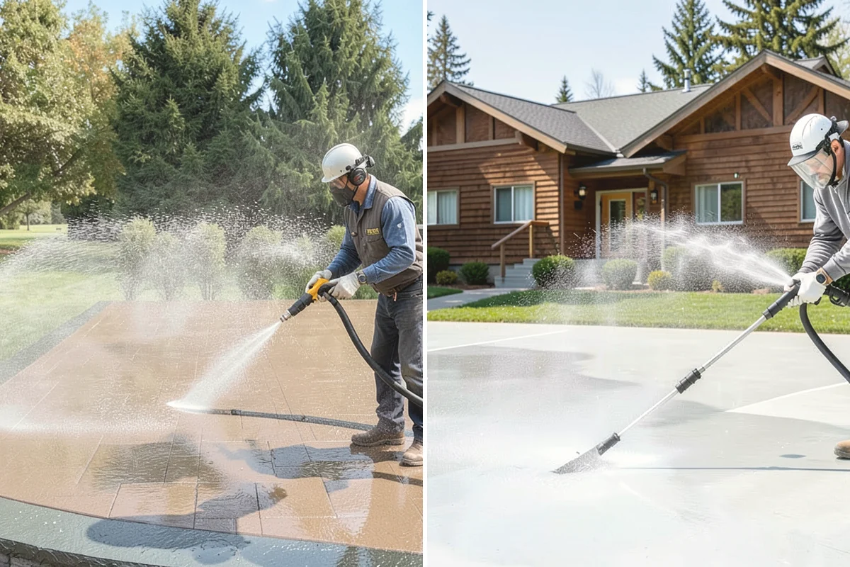 Concrete Restoration Cleaning in Covington, King County, WA - Evaluate the depth of growth and staining