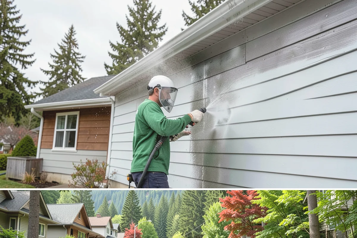 Concrete Restoration Cleaning in Darrington, Snohomish County, WA - A dry summer window gives the multiple treatment and rinse stages time to work without rain interrupting the process.