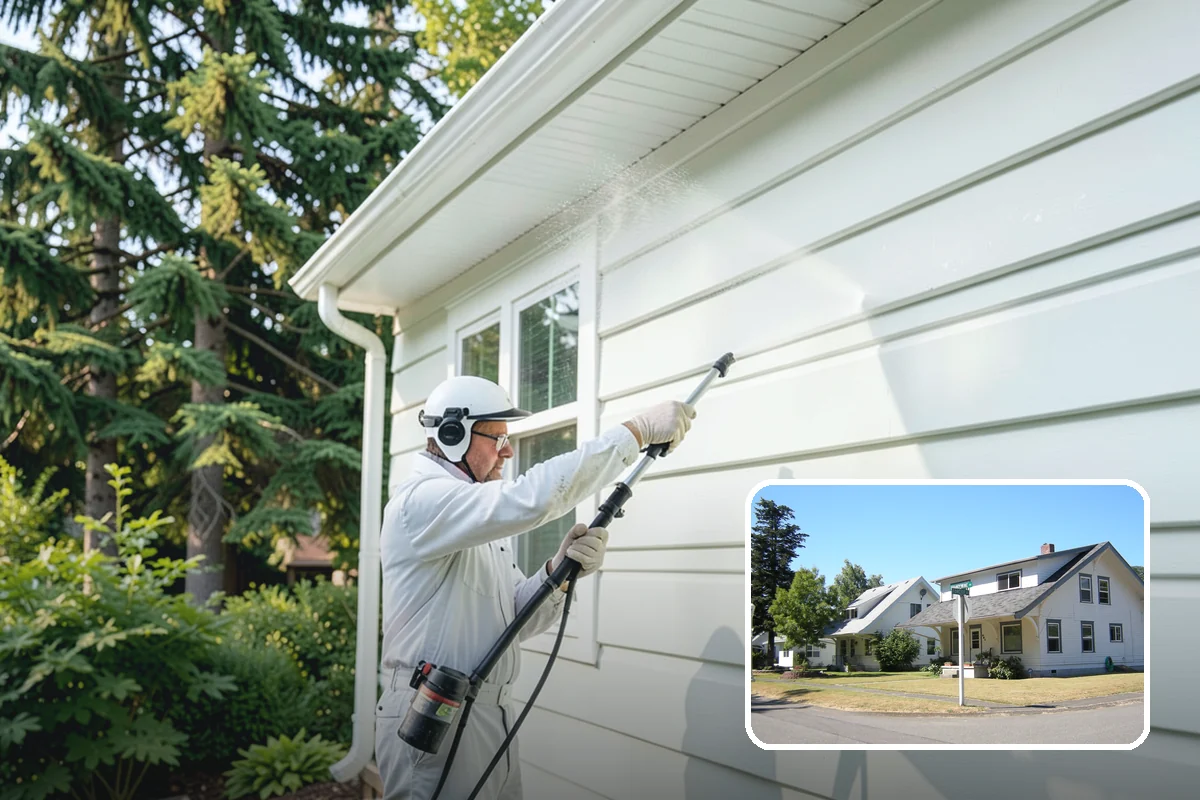 Concrete Restoration Cleaning in DuPont, Pierce County, WA - Reverses years of thick moss and black streak buildup