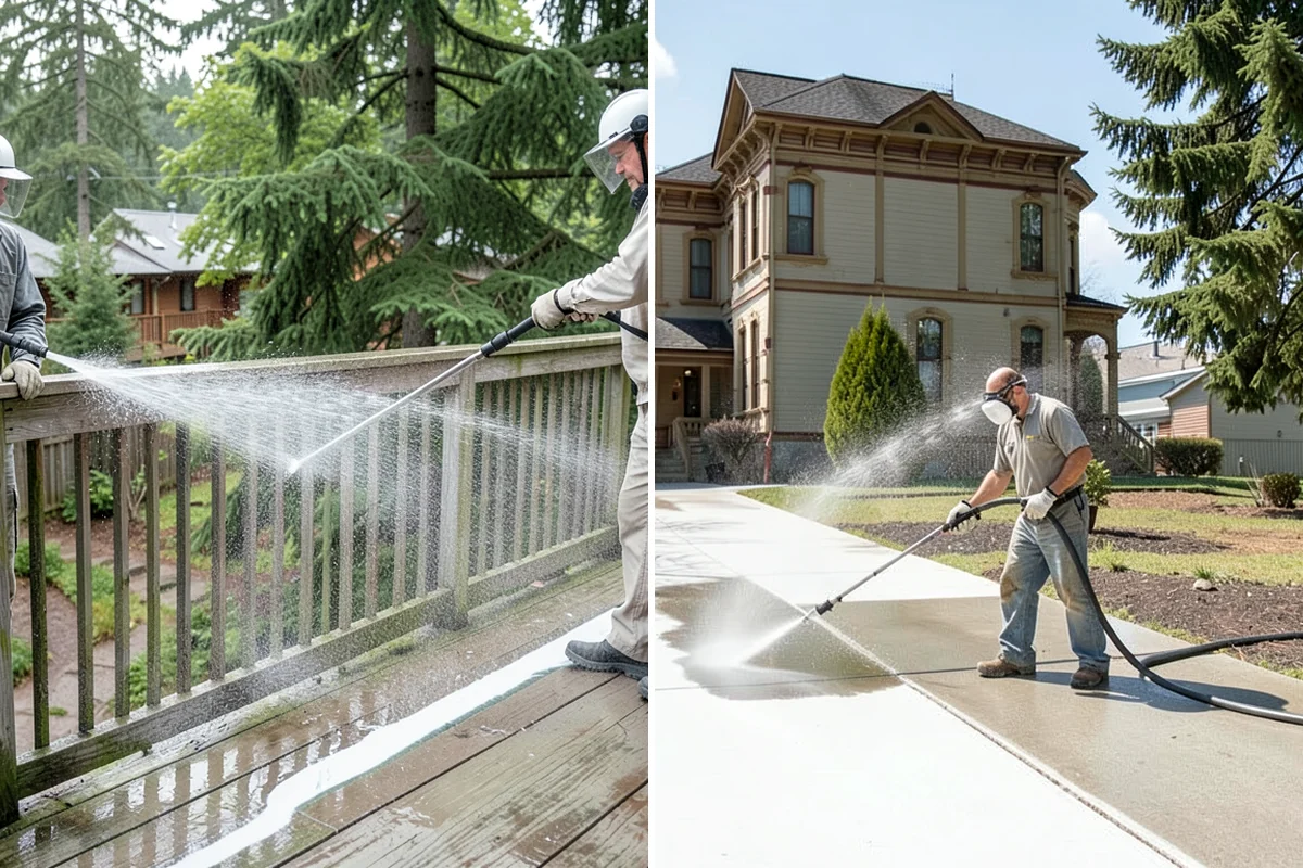 Concrete Restoration Cleaning in DuPont, Pierce County, WA - Evaluate the depth of growth and staining